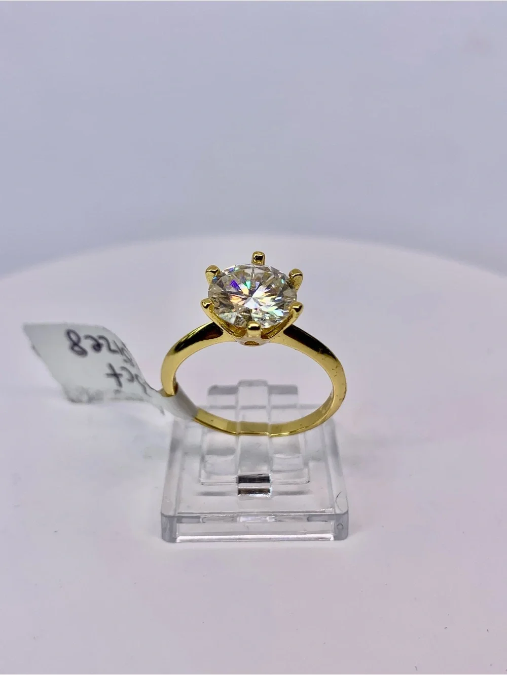 Gold Solitaire Moissanite Ring 925 Yellow Gold Finish 3 Ct Brilliant Round GRA